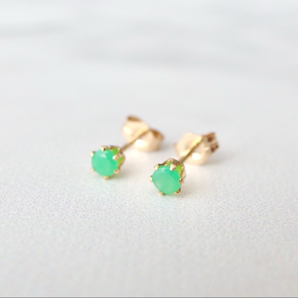 instant crush jewelry Jewelry - 3mm green chrysoprase stud earrings 14k